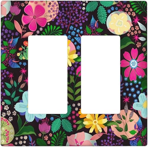 Miniatura 145 de Cubierta de interruptor de luz de 3 cuadrillas con diseño de flores azules púrpuras, cubierta de placa de pared de triple palanca, arbustos florales