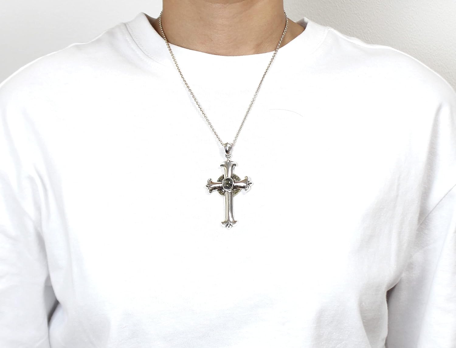 COSUMOSU Large Cross Punk Pendant 2.75 Inch 925 Sterling Silver with Golden Rutilated Quartz for Men Unique Jewelry Gift