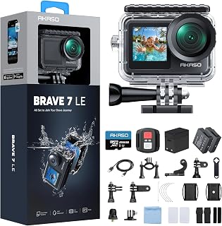 AKASO Brave 7 LE 4K30fps Action Camera with 256GB MicroSDXC U3 Memory Card Accessories Kit Bundle Ultra HD 131FT Waterproof Camera EIS 2.0 WiFi Remote Control Zoom Underwater Camera