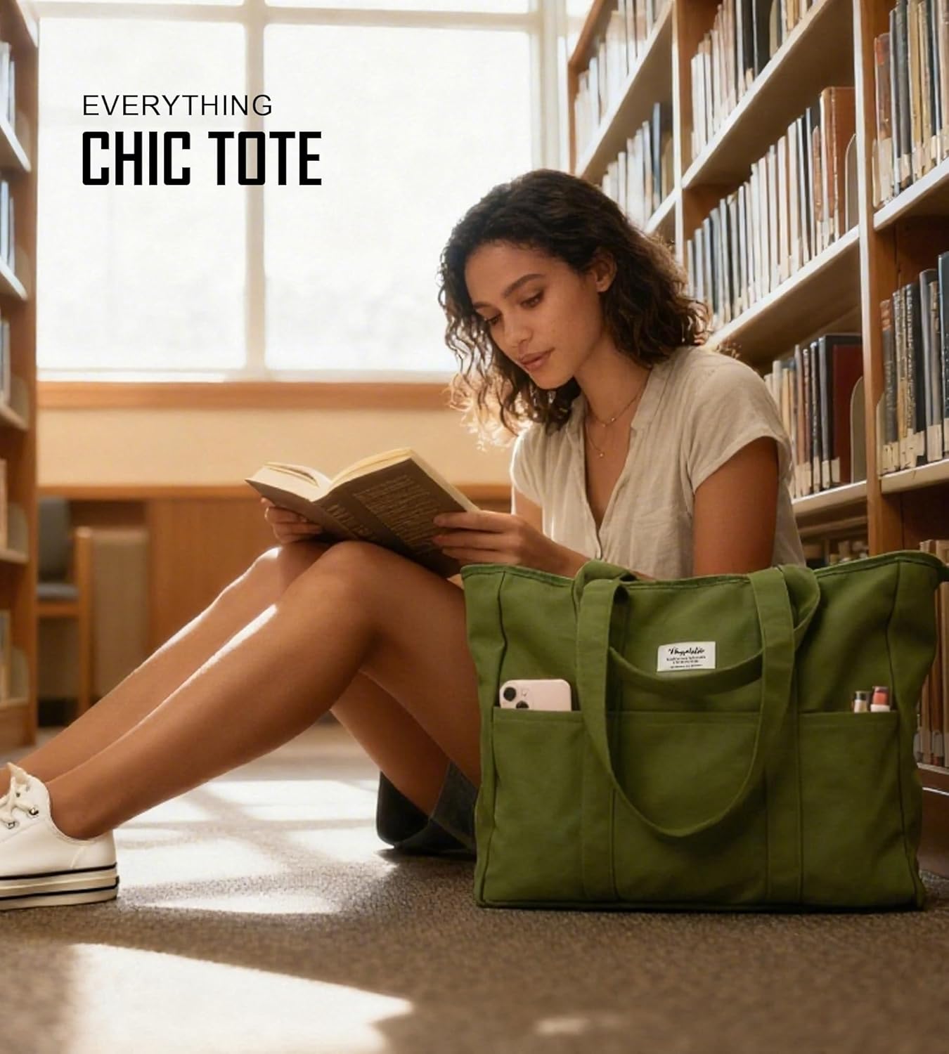 Extra Large Canvas Tote Bag for Women Men, Utility Work Bags with Zipper - Image 2