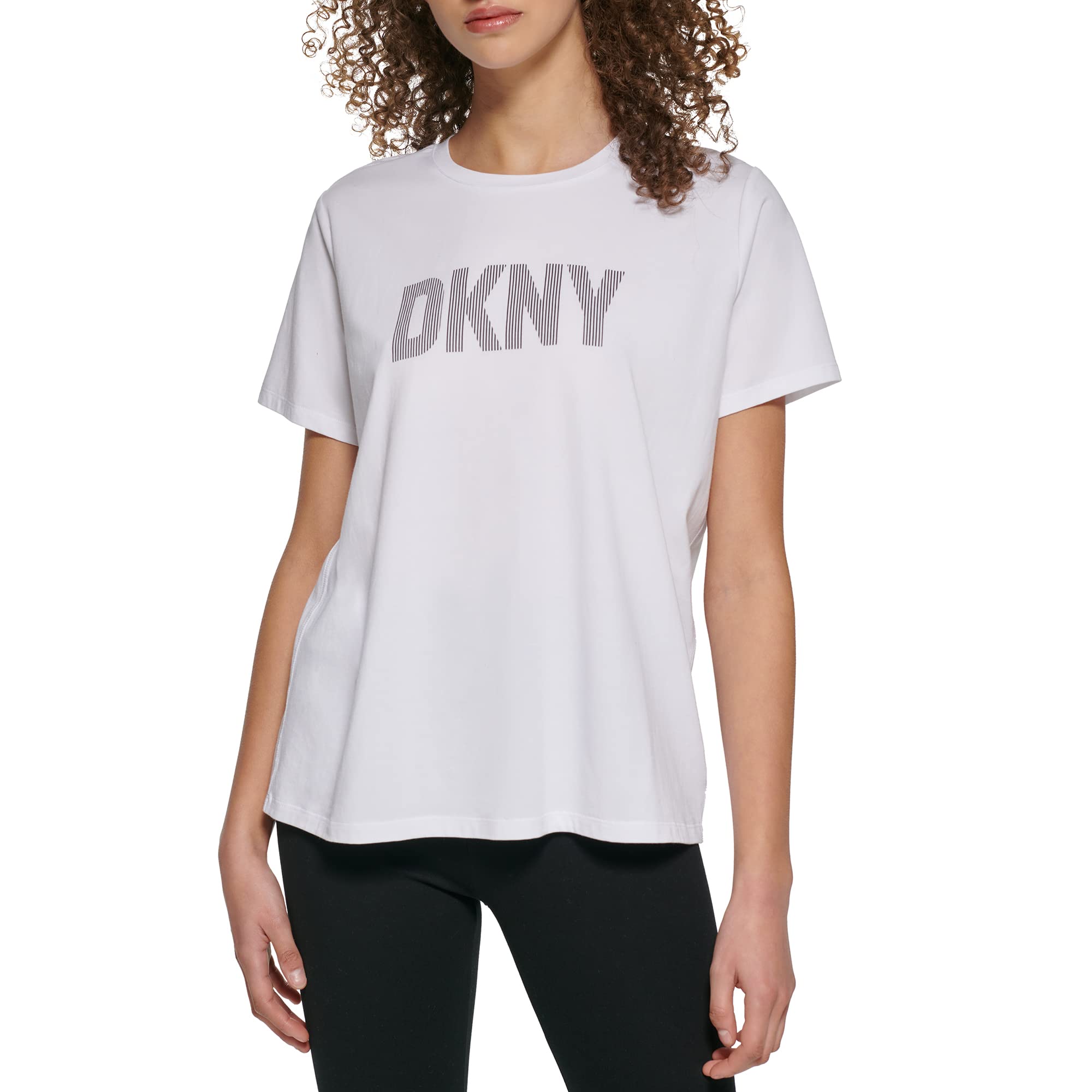 DKNY Women's Tee Crew Neck Stripe Logo T-Shirt