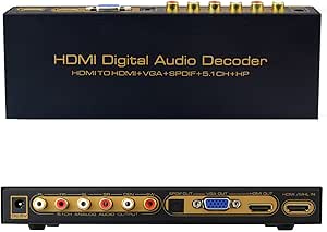 Sienoc HDMI to HDMI + VGA + SPDIF + 5.1 Channel Digital Audio Decoder + HP Converter Up to 1080p Supports Dolby Digital Ac-3, DTS, LPCM and other digital audio Decoding Perfect Audio Decoder for DVD, Blu-ray, PS3, DVD, HD Player, PC