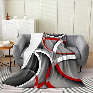 Circle Flannel Blanket for Boys Girls Kids Super Soft Warm Gray Black Red Swirl Fleece Blanket Retro Style Throw Blankets Line Art Bed Blanket Gifts for Teens Women(Queen 90