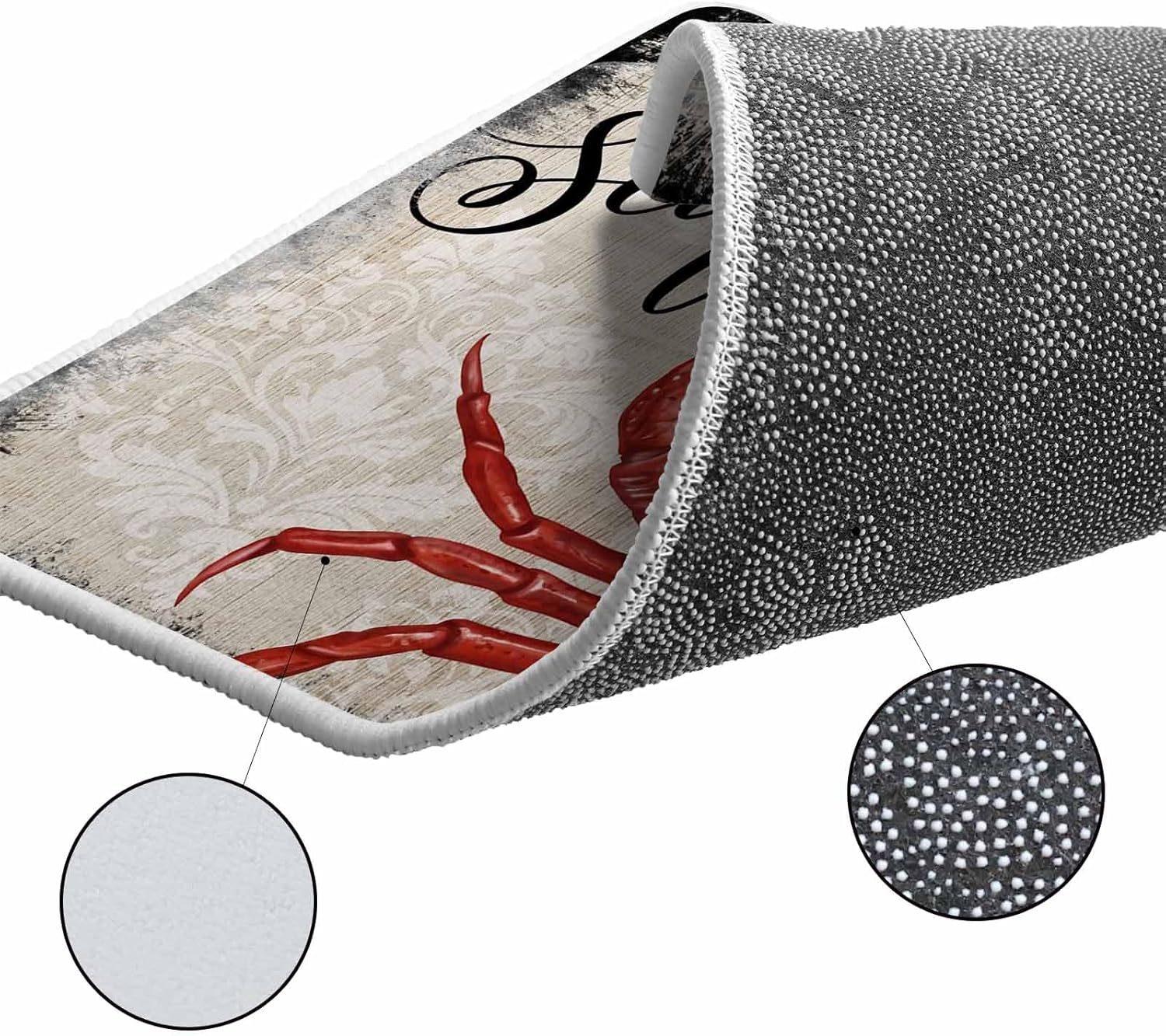 Welcome Doormat,Retro Red Crab Wood Grain Absorbent Non Slip Bath Rug,Coastal Ocean Marine Life Washable Carpet for Kitchen Bathroom Front Door Entryway Decor 24x35In