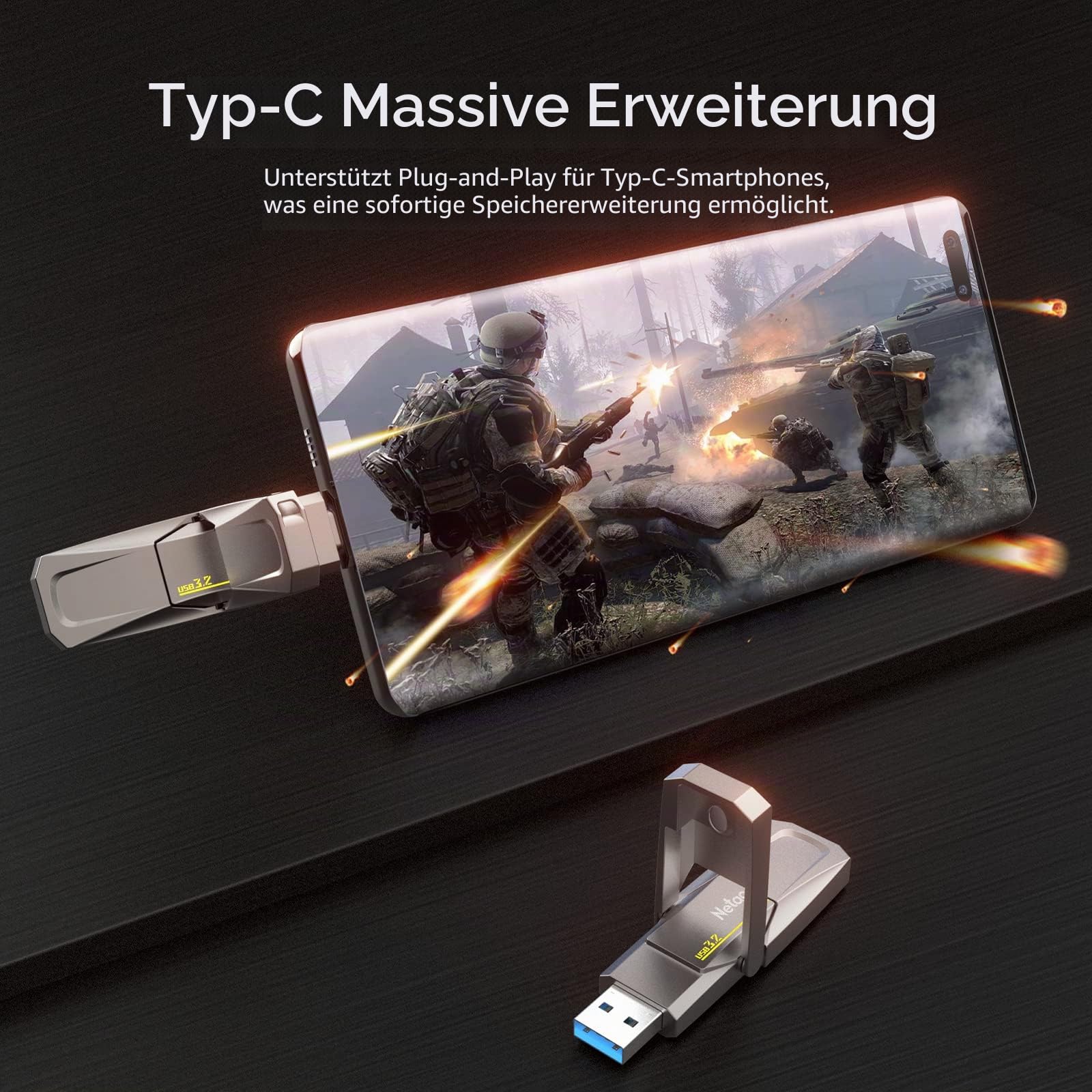 Netac US5 128GB Solid USB State Drive Externe tragbare SSD Typ-c und USB 3.2 Dual Interface Geschwindigkeit bis zu 550MB/s für Smartphone und Notebook Computer