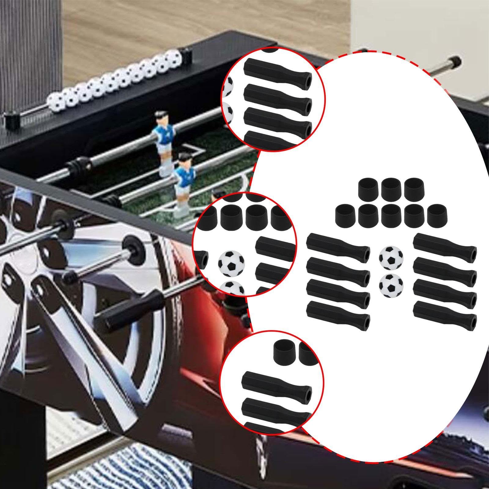 jojomis Foosball Handles Rod End Caps Table Football Game Black Replacement Parts with Balls Set of 8 Handles 8 Caps 2 Balls