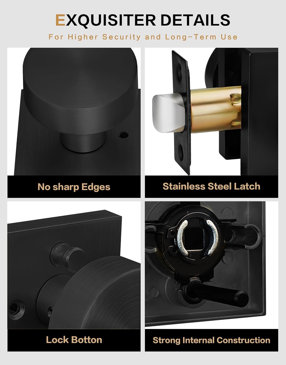 Lethato Matte Black Interior Door Knobs for Bathroom/Bedroom, Heavy Duty Zinc-Alloy Contemporary Black Privacy Door Knobs Interior(3 Packs)