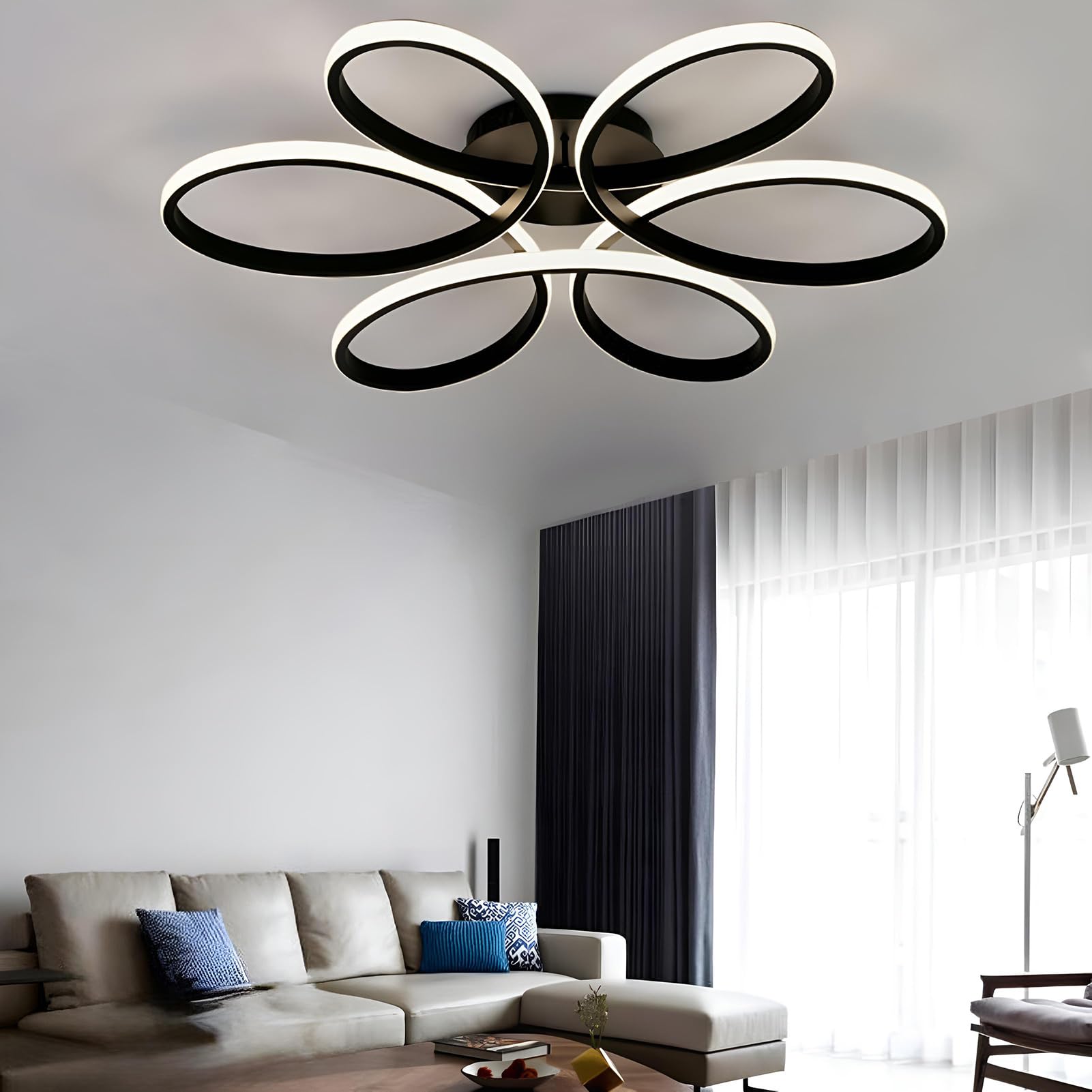 Sedtonmu Dimmable LED Ceiling Lights 76W Modern Acrylic Ceiling Lamp Lighting Fixture with Remote Control for Children's Room Living Room Bedroom Kitchen,Black,M