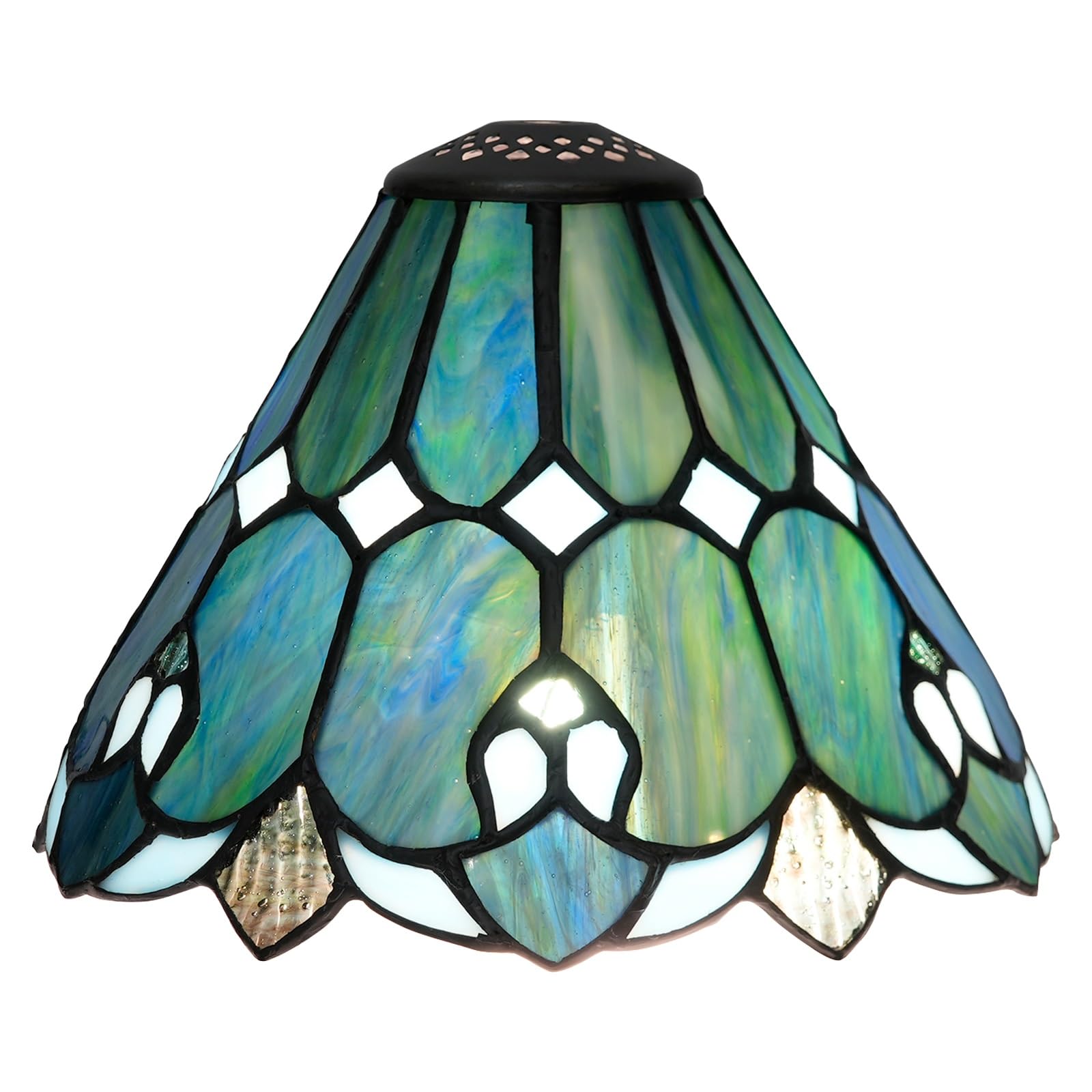 Tiffany Style Lamp Shade Replacement 8 Inch Stained Glass Ceiling Light Shade Blue Umbrella Flower Handcrafted Small Lampshade for Beside Table Lamps Pendant Lights Chandeliers