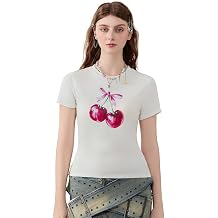 Women's Y2K Baby Tees Casual Slim Fit Bow Fruit Graphic Print Crop Tops Summer Round Neck Cap Sleeve Going Out Tops