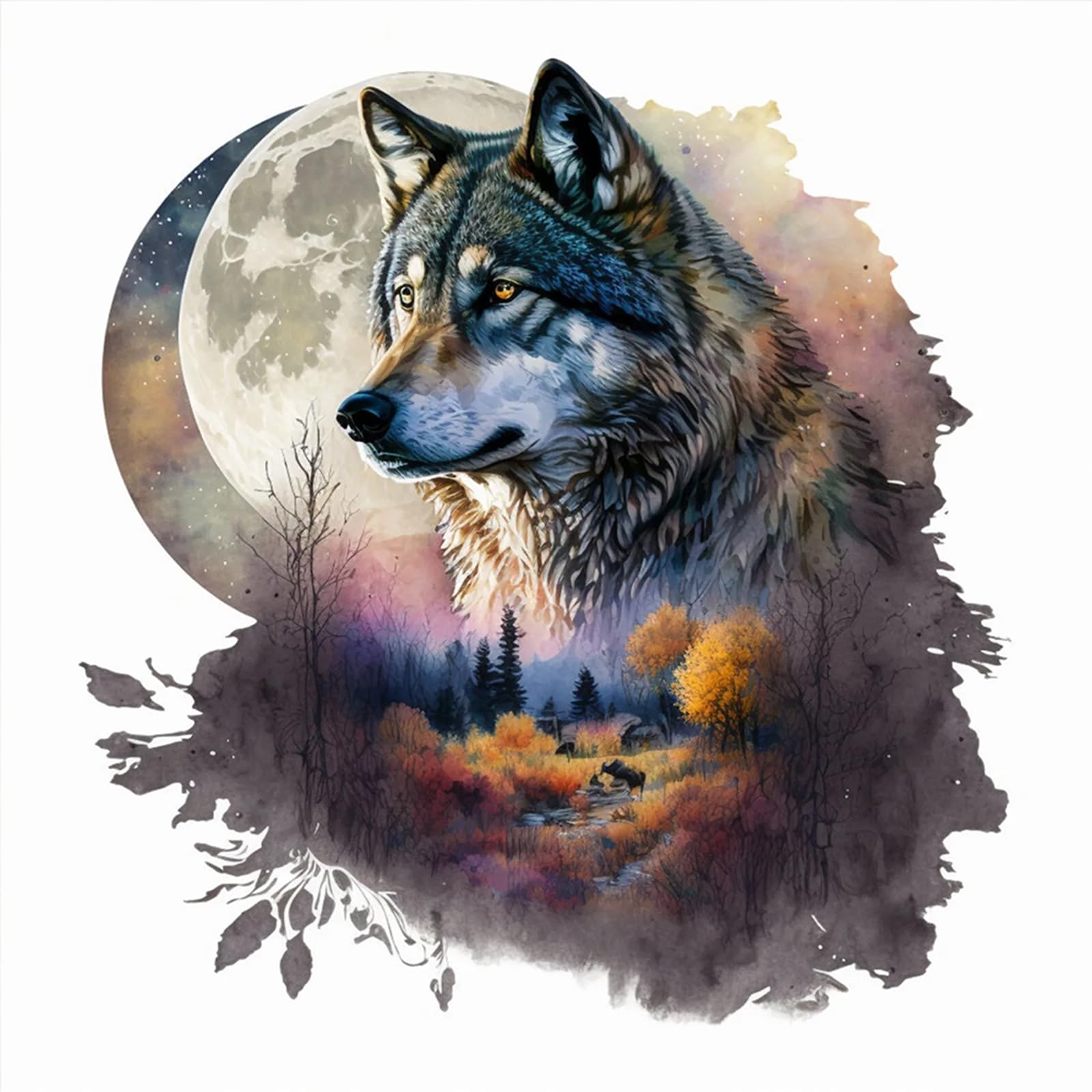 POETRYDRAW Wolf Full DIY 5D Round Drill Diamond Art Paintings Picture Arts Craft for Adults Beginner Home Wall Decoration Gift Diamond Crystal Rhinestones Painting Kits 15.75x15.75in