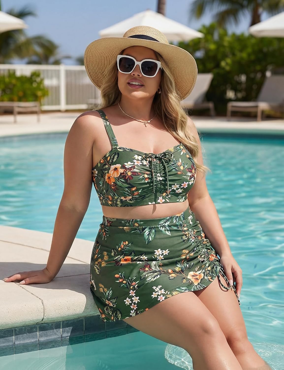 Hanna Nikole Womens High Waisted Bikini Sets Tummy Control Swimsuits Drawstring Swim Skirt Swim Suits for Women 2026