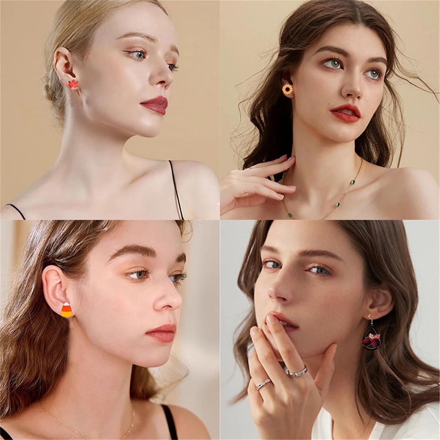 12 Pairs Fall Thanksgiving Earrings Set for Women Pumpkin Turkey Maple Leaf Sunflower Pie Hazelnut Halloween Party Jewelry Gifts - Image 2