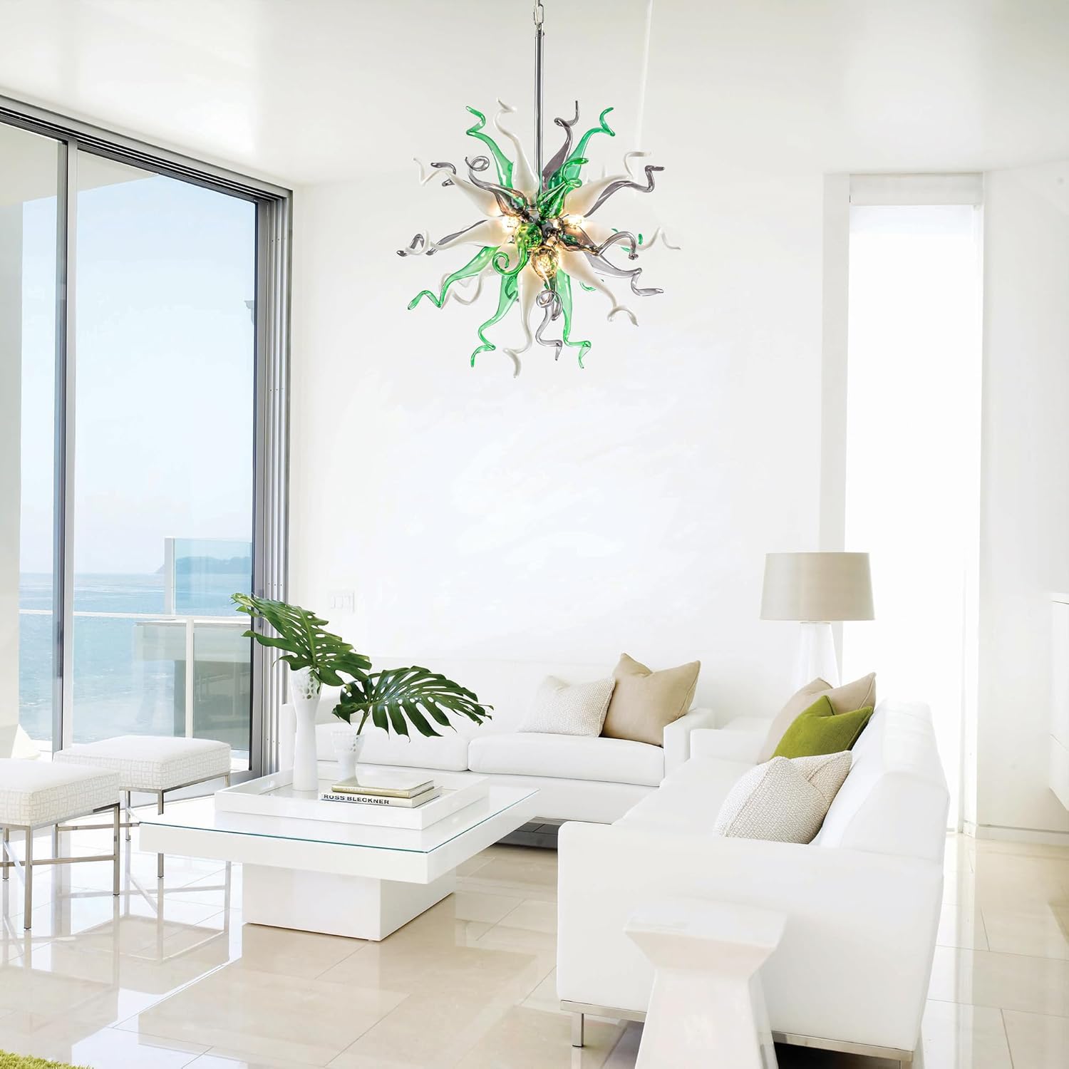 Modern Glass Chandelier,Hand Blown Glass Pendant Lights Kitchen Island Dining Room LED Ceiling Light Fixture