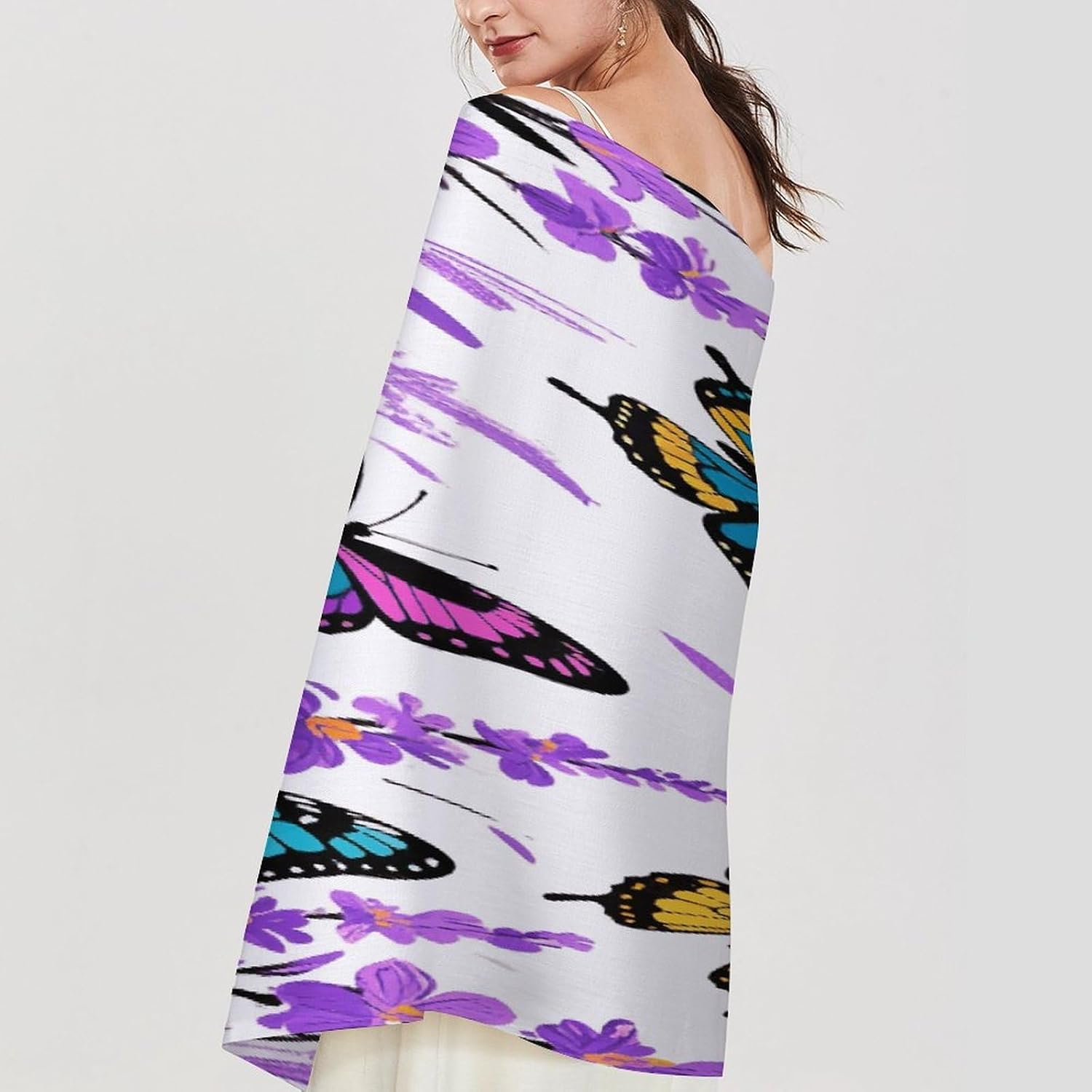 Colorful Butterflies Scarf for Women Men Classic Fashion Blanket Scarves Soft Cashmere Feel Scarf Cold Weather Warm Long Shawl Winter Large Scarves Classic Blanket Scarfs Thick