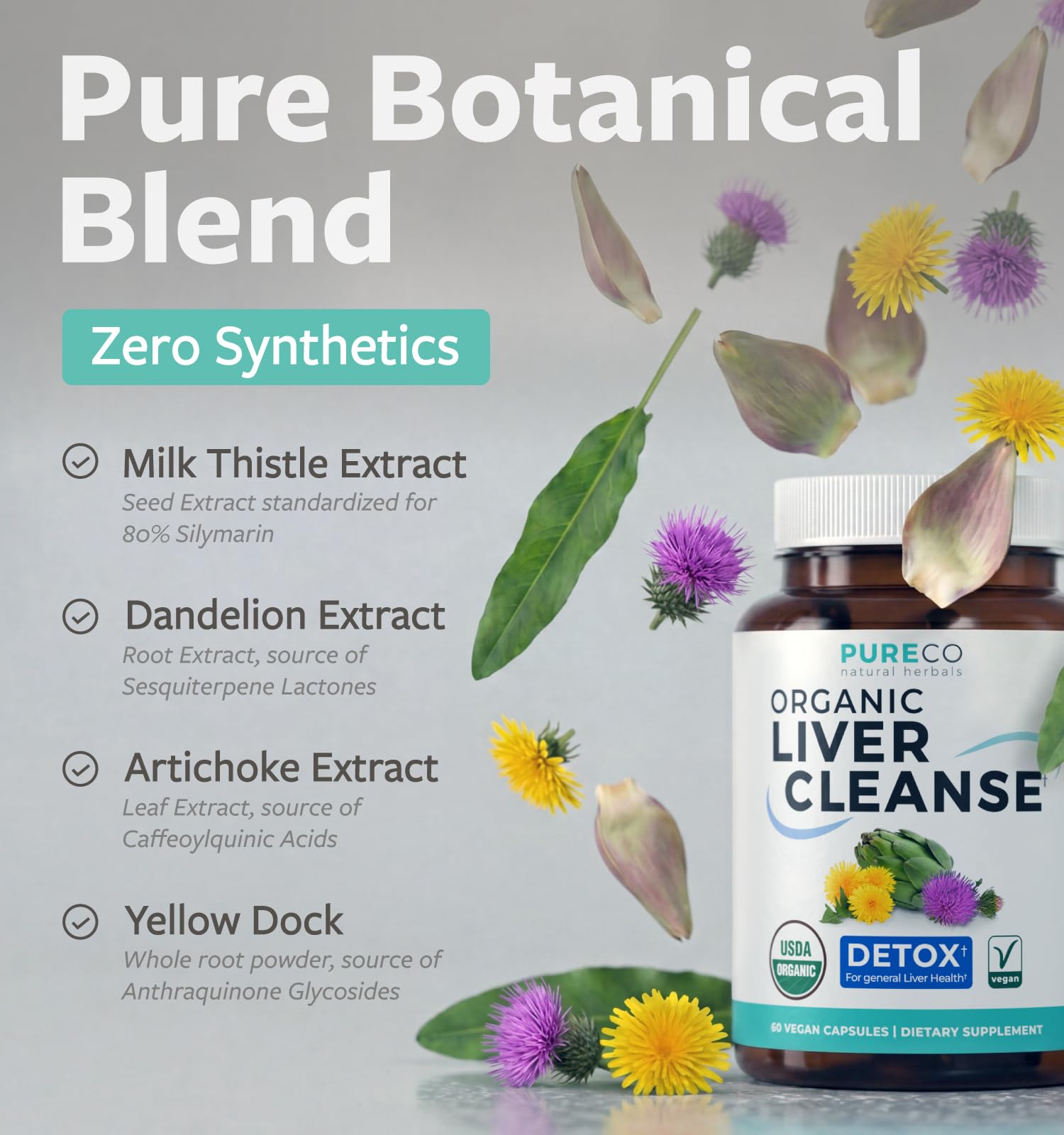 USDA Organic Milk Thistle and Dandelion Root - Silymarin Milk Thistle Liver Detox Cleanse Formula with Artichoke Extract for Comprehensive Liver Support - Vegan Non-GMO & Lab Verified (1 Month Supply) — Amazon image 3