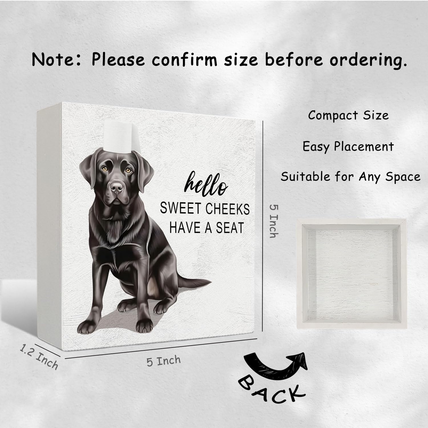 Black Lab Bathroom Decor - Hello Sweet Cheeks Bathroom Decor, Rustic Black Labrador Retriever Wood Signs, 5 X 5 Inches - Image 2