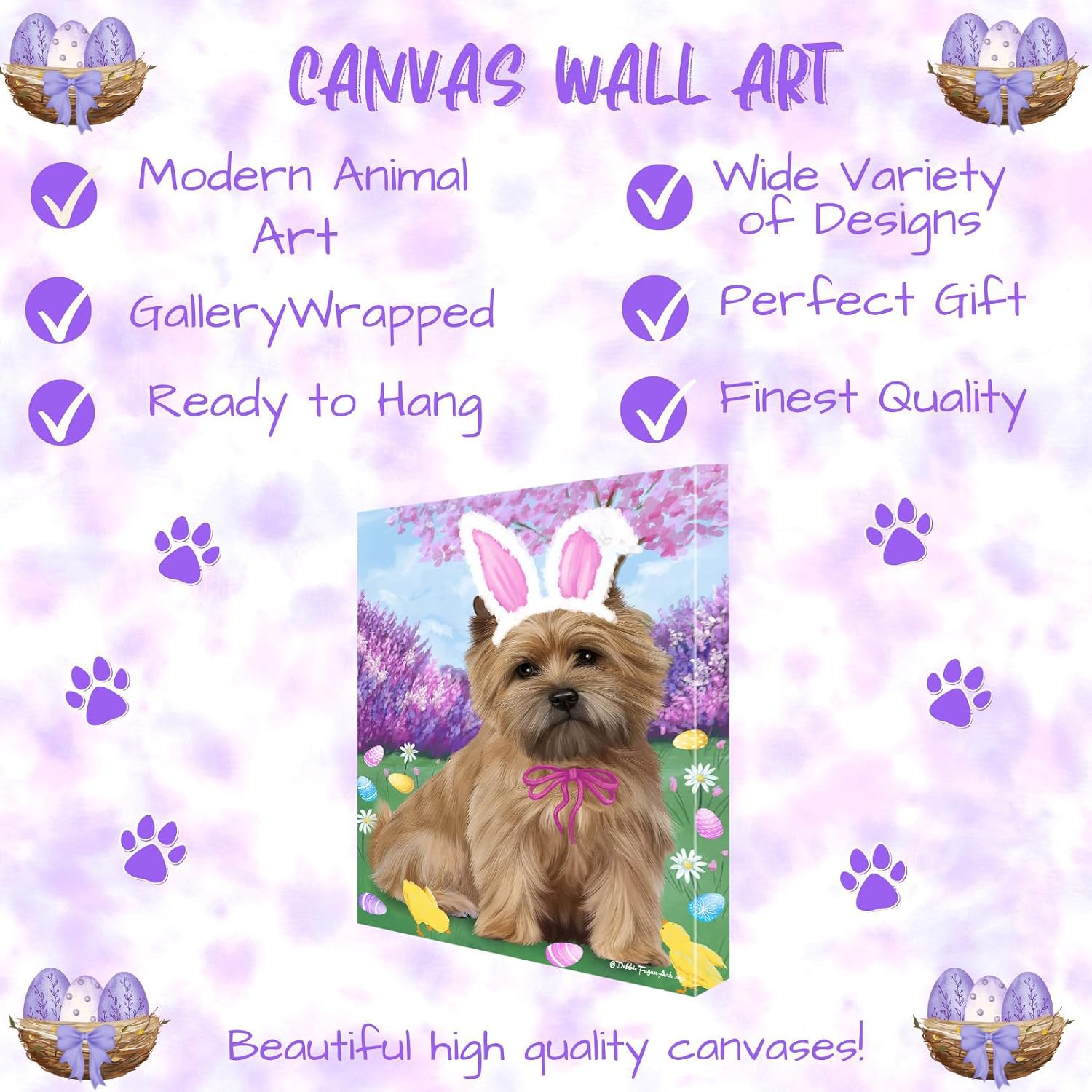 Doggie of the Day Easter with Cairn Terrier Dogs Canvas Wall Art - Premium Quality Ready to Hang Room Decor - Flat Rolled 11" x 14"