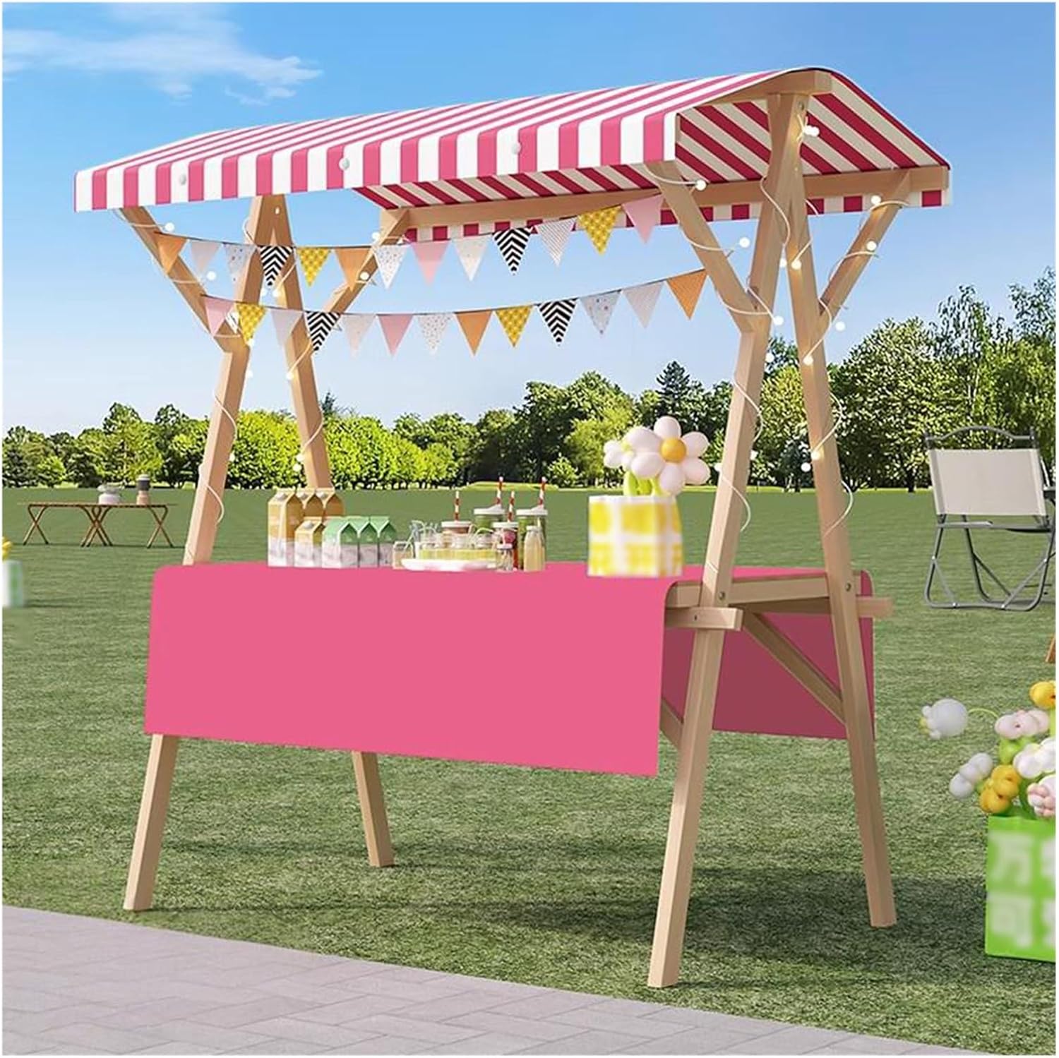 Collapsible Wagon Cart with Wheels Foldable Folding Wagons Carts Silent Universal Wheels,Portable Wooden Market Stall Display StandFolding Pushcart for Outdoor Vendors Food Cart Farmers Mark