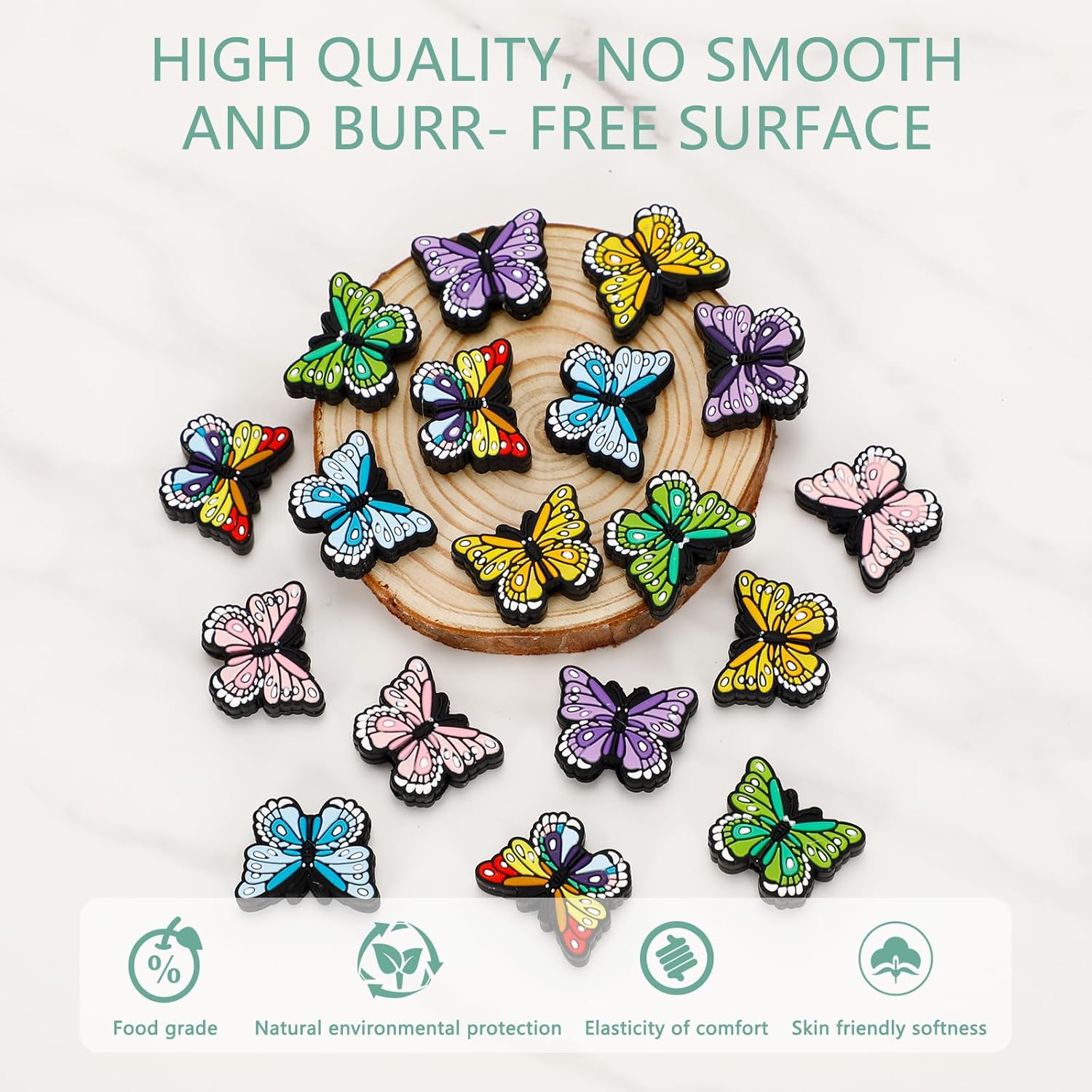 18pcs Colorful Butterfly Silicone Beads for Keychain, Pen, Bracelet Making - DIY Craft Accessories for Jewelry, Bag Pendants, and More - Image 5
