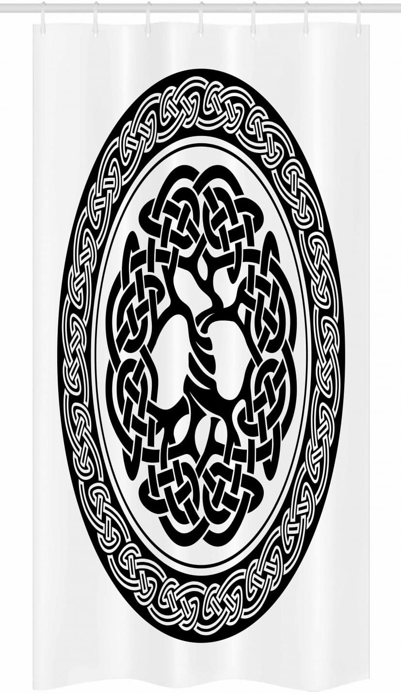 Ambesonne Celtic Stall Shower Curtain, Native Celtic Tree of Life Ireland Early Renaissance Modern Design, Fabric Bathroom Decor Set with Hooks, 36" W x 72" L, White Black