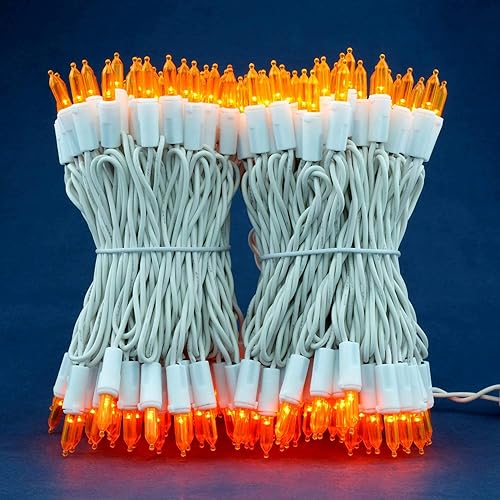 Miniatura 2 de SWEET SHINE Luces LED de Navidad naranjas, 66 pies, 200 unidades, con certificación UL, cable blanco, juego de luces navideñas (naranja)