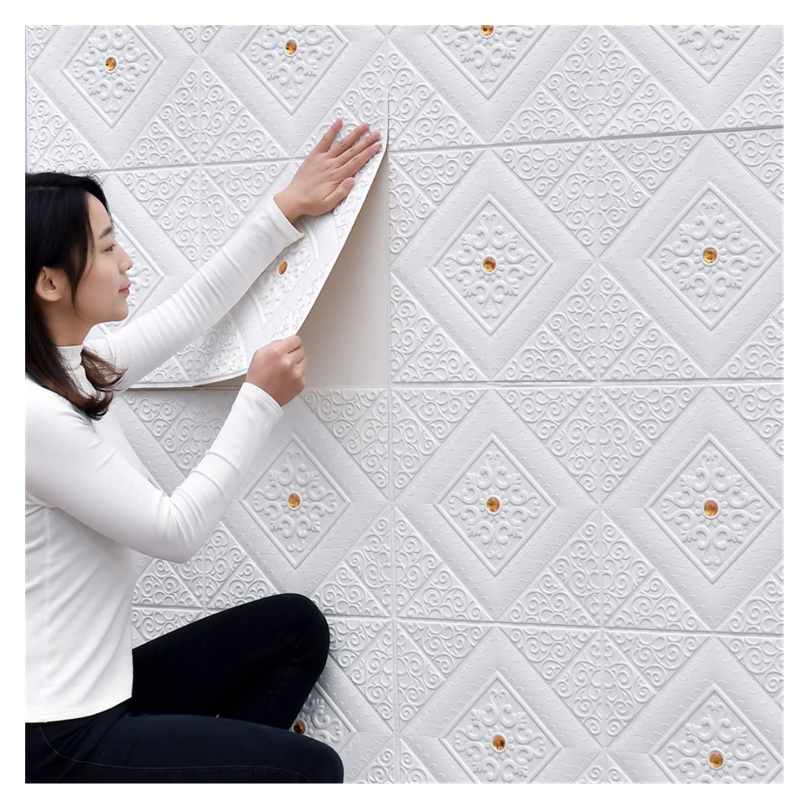 Paneles Pared Panel de pared espuma 3D grabado en relieve autoadhesivo Pegatinas techo Decoración del Dormitorio Home House Kids Sala la sala Oficina(Orange)