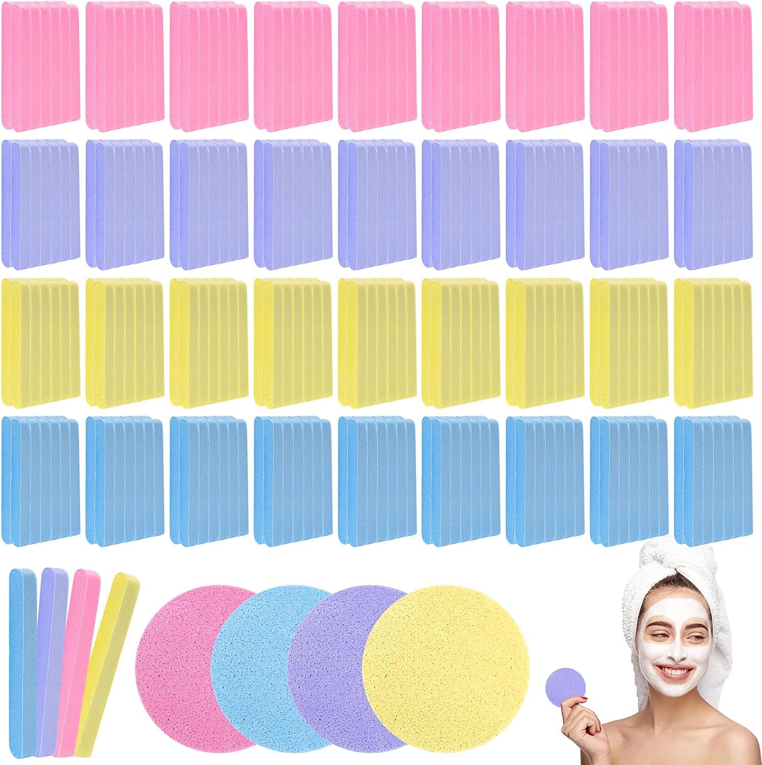 480 Pieces Compressed Facial Sponge Round Face Sponge for Estheticians Cleaning Sponges,Face Wash Sponges Disposable Sponges for Women Spa Exfoliating Removal Cleansing,4 Colors