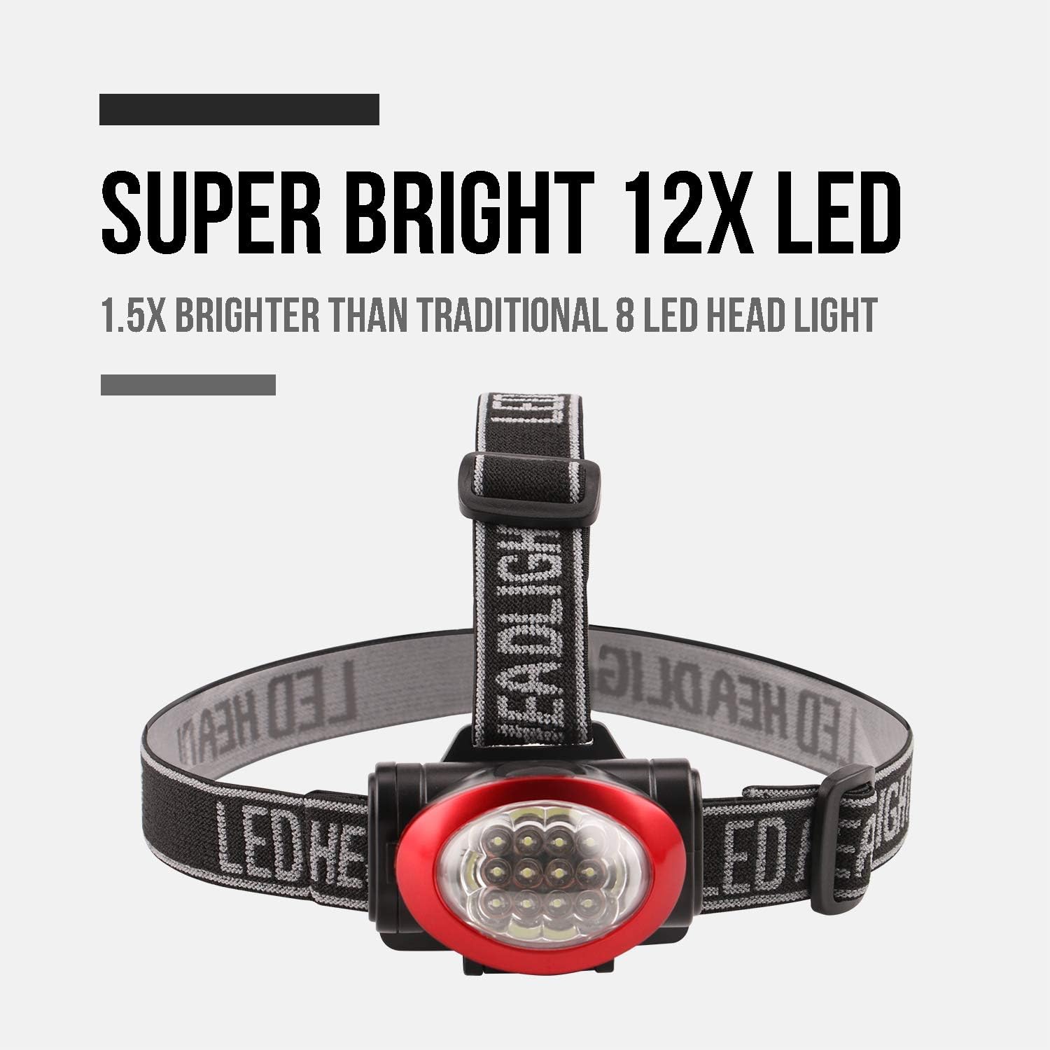 Headlamp, Lichamp 10 Pack 12 LED 3 Mode Portable Head Lamp Flashlight, Outdoor Lightweight Durable Headlight for Running, Camping, Reading, Fishing, Hunting, Walking, Jogging, Black + Red Color : Tools & Home Improvement