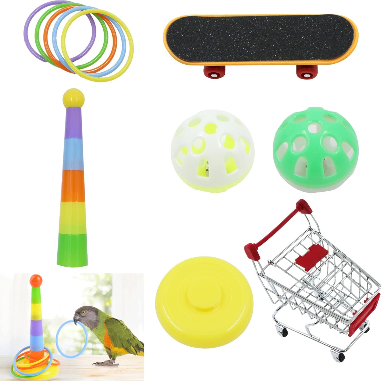Juego De Juguetes Entrenamiento para PáJaros - Pajaros Loro con Campanas Loros Juguete Intelectual Mini Anillos Patinaje Periquitos Grises CacatúAs 5 Piezas Color Aleatorio