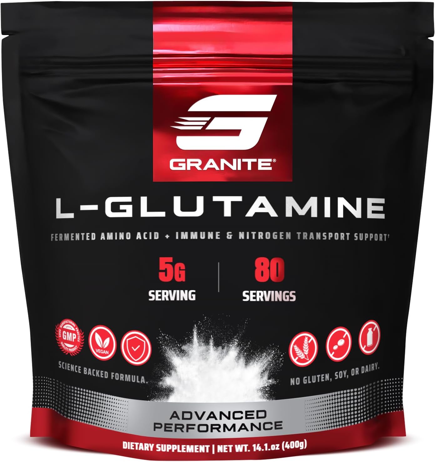 Granite L-Glutamine Powder, Supports Muscle Recovery, Gut Health, Post-Exercise, Immune & Nitrogen Transport (80 Servings)