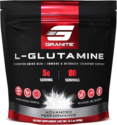 Granite L-Glutamina en polvo (fermentado), recuperación y apoyo inmunológico, 80 porciones