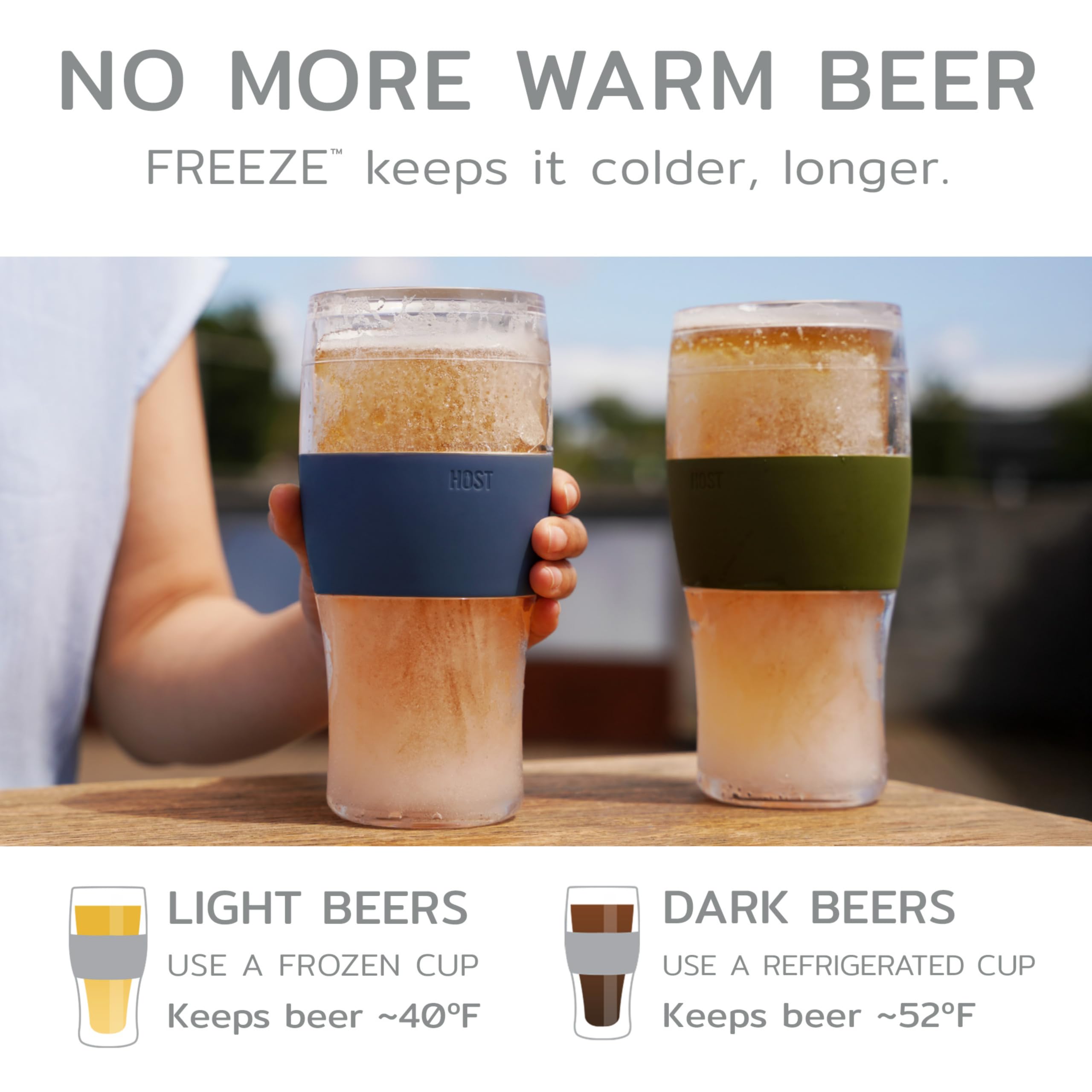 Host Beer Freeze, Copa enfriadora para Cerveza y mas de plástico Aislante de Doble Pared congelable con Gel refrigerante, EEUU Pinta de Cerveza congelada, Juego de 2, 16oz (473 ml)- Negro/Gris(10017)
