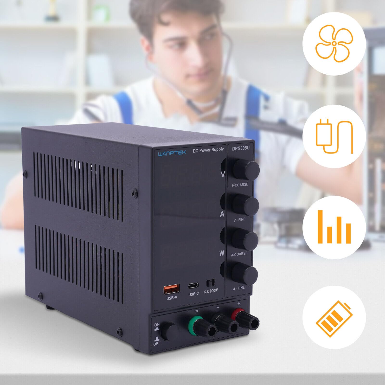 Labor-Stromversorgung，Schaltnetzteil 4-stellige 0-30V/60V 0-5A/10A DC Labor Netzteil Einstellbare USB (DPS305U)