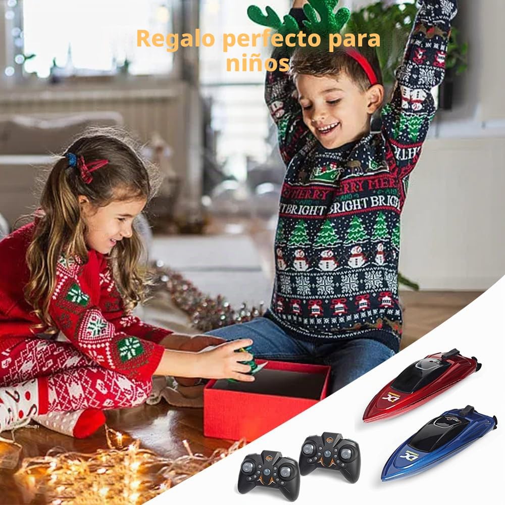 OBEST 2 Piezas Mini Barco Teledirigido, RC Barcos de Carreras con Piscina Inflable, 2.4GHZ Lancha de Control Remoto Eléctrico RC Barco Verano, Boat Juguete de Piscina para Niños a Partir de 8 Años