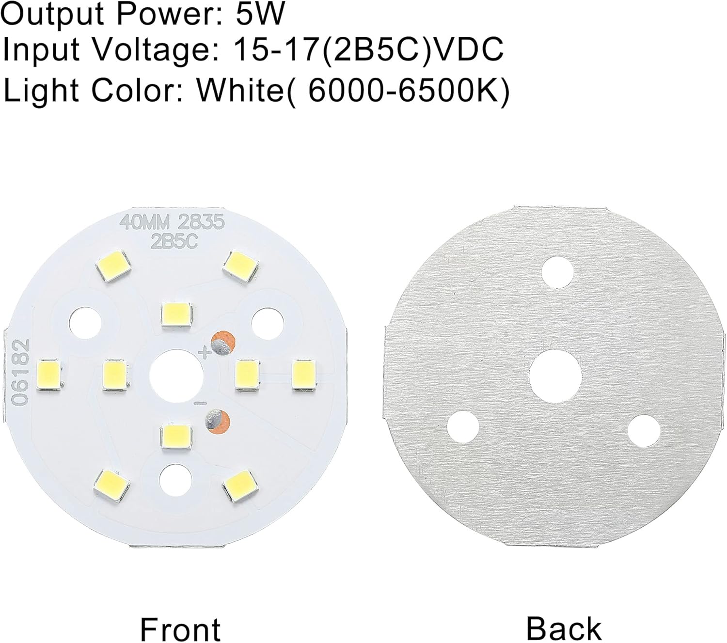 MECCANIXITY COB LED Light Chip Bead 5W 120lm 6000-6500K 40mm 15-17VDC Energy Saving Bulb for Spotlight Floodlight Replacement White 5Pcs