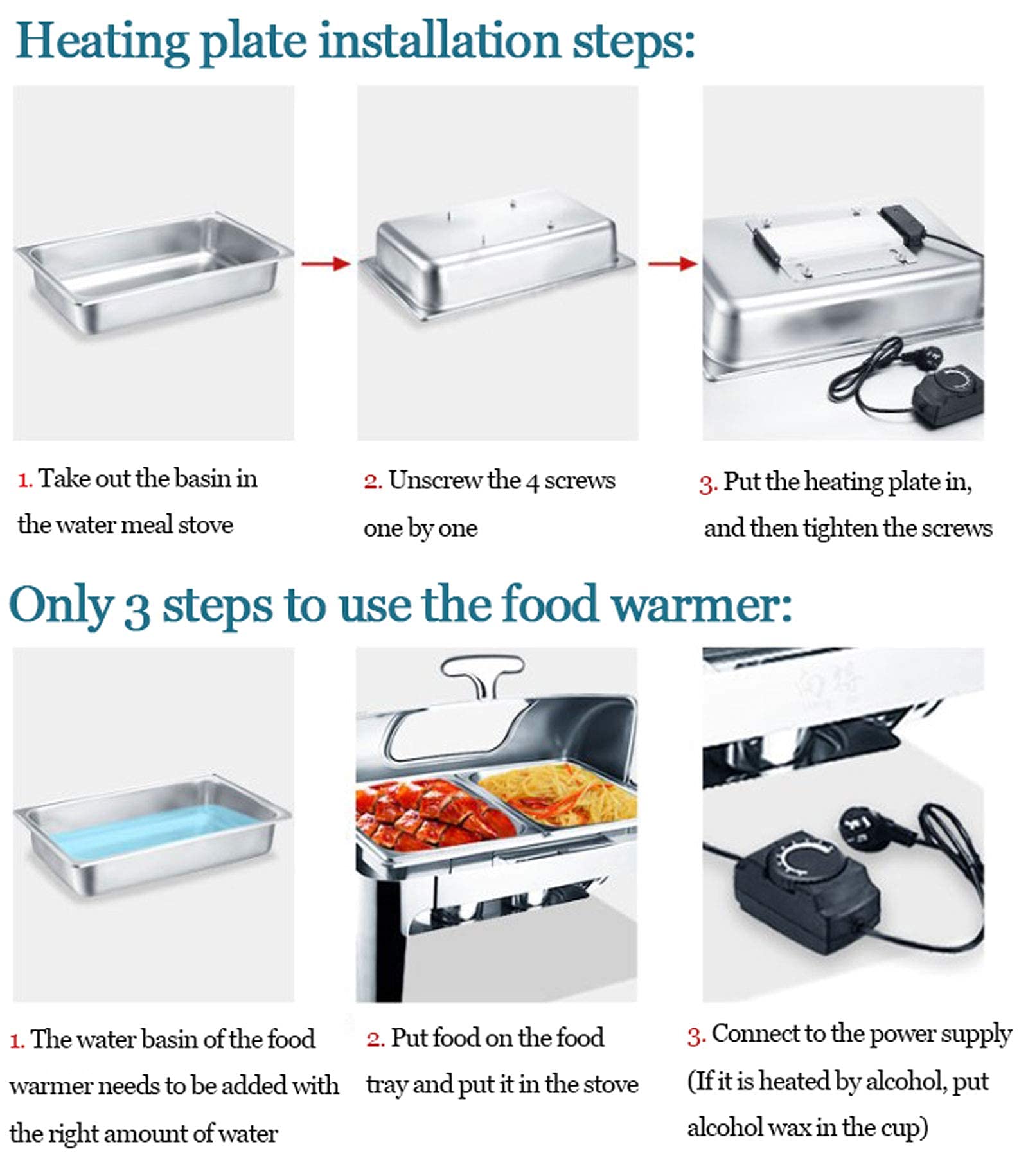 Set di Piatti Scaldavivande Elettrici, Servitore e Scaldavivande Buffet in Acciaio Inossidabile da 13L con Coperchio Trasparente, per Feste e Catering (Full Size Pan)