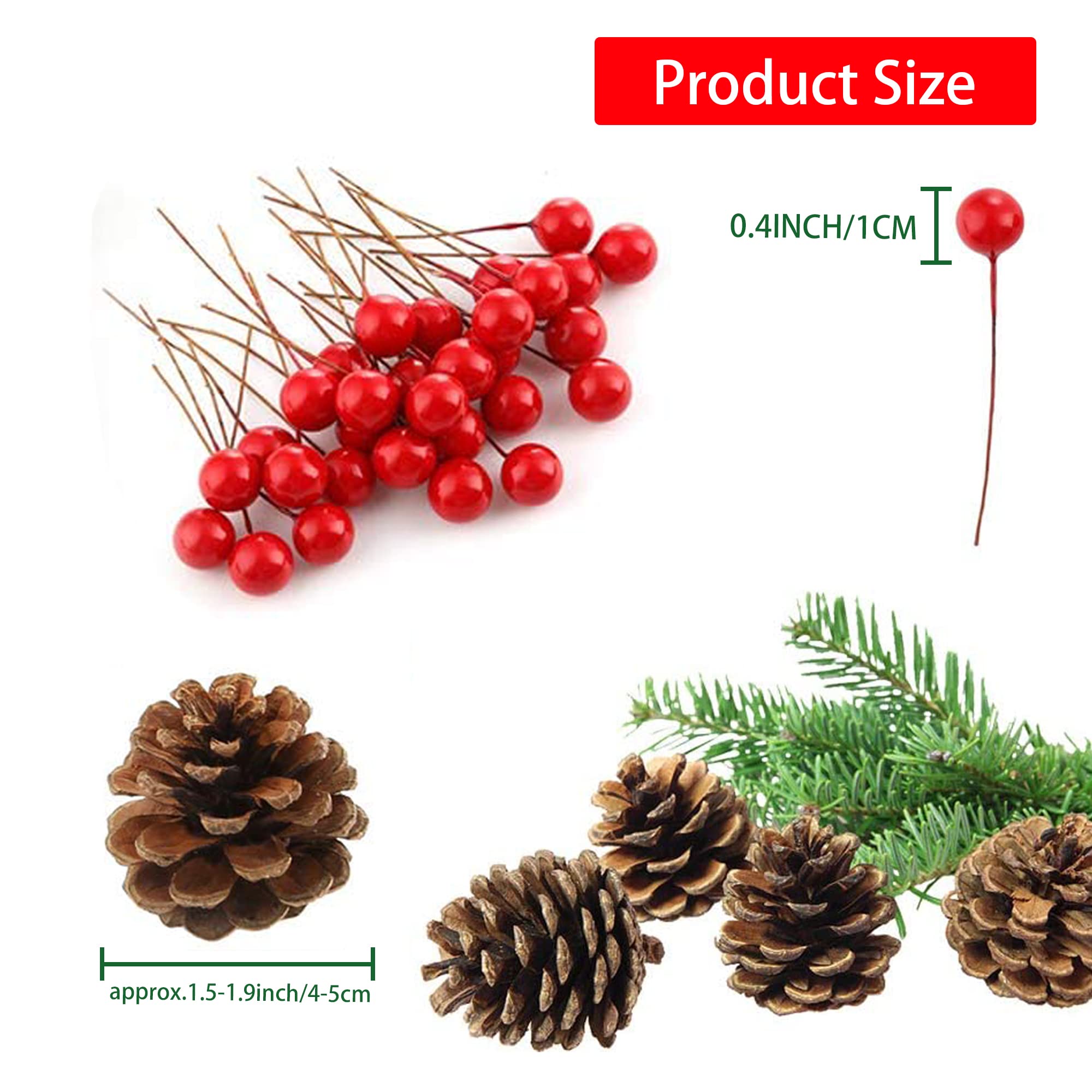 1,5 m Weihnachtsgirlande Dekoration Künstliche Grüne Girlande mit 30 roten Beeren und 12 Tannenzapfen für den Außen- oder Innendekor Weihnachten Hochzeit Party Dekorationen