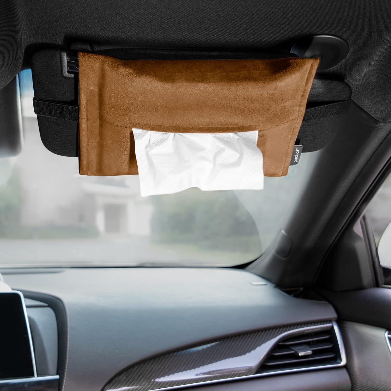 pack all Car Tissue Holder Premium Microsuede Sun Visor Napkin Dispenser Wipes Case for Backseat Vehicle Accessories Mocha