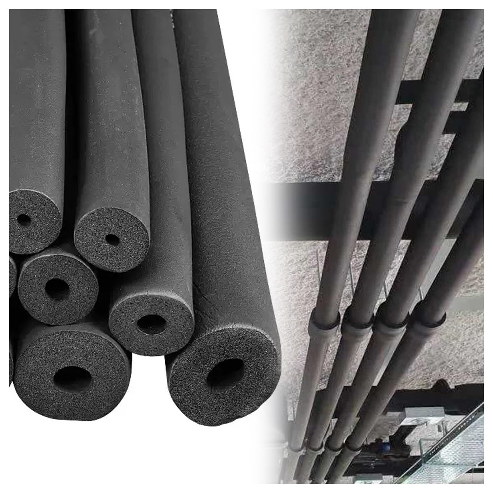 Protection Closed Cell Foam Tubing Foam Insulation Lagging ID6mm/9mm/10mm/13mm/16mm/19mm/20mm/25mm/28mm/32mm/34mm/43mm/48mm/60mm/76mm/89mm/108mm Pipe Insulation(ID48.0mmxT30.0mmxL2.0m)