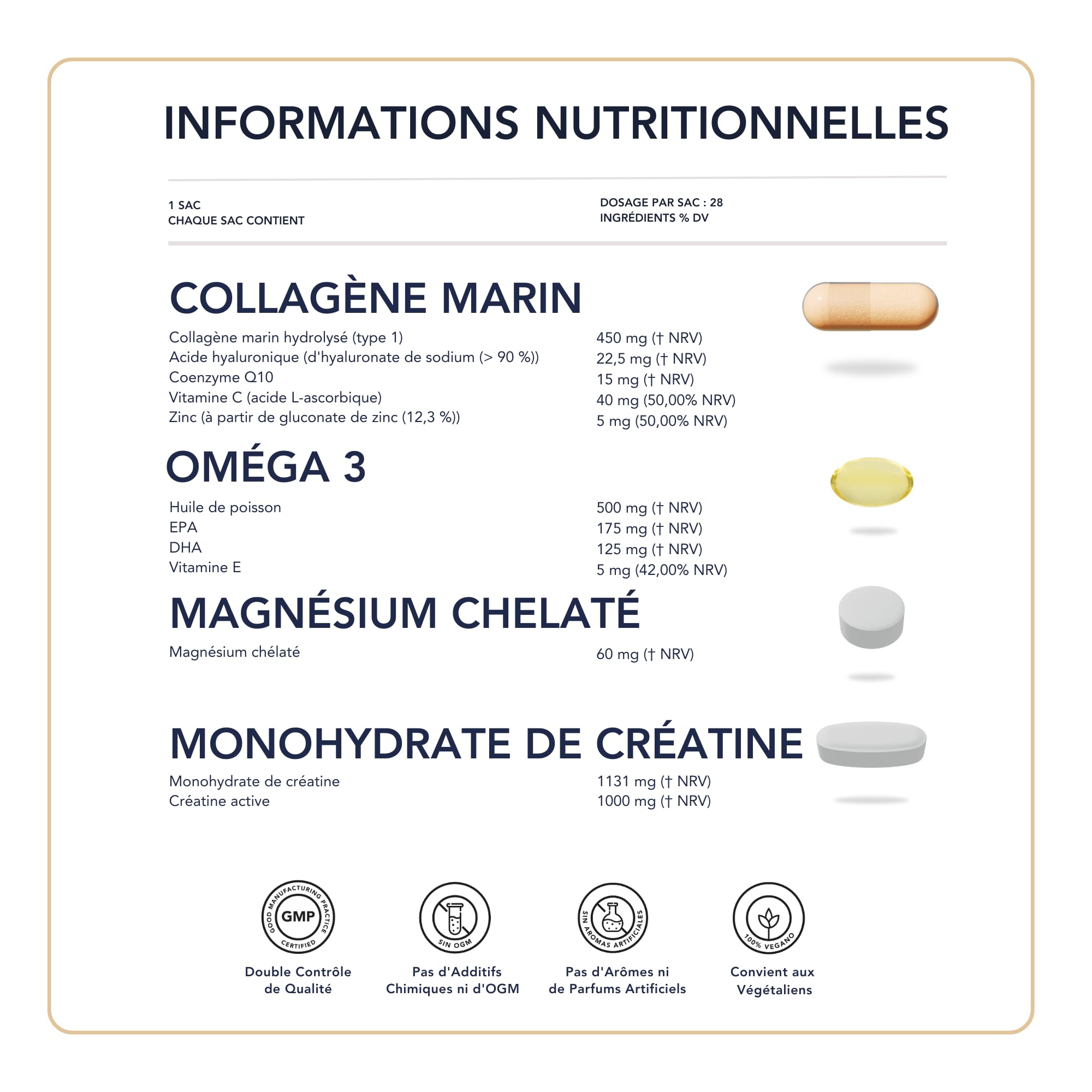 Collagène marin Premium avec acide hyaluronique, Magnésium, Omega 3 TG, Créatine monohydrate - SmartAbsorb™ | pour la santé de la peau, la mobilité articulaire & l’énergie | 28 sachets quotidiens