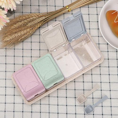 Miniatura 7 de Tarros de especias de 4 rejillas, caja de condimentos transparente, pimienta y sal con cuchara para el hogar y la cocina