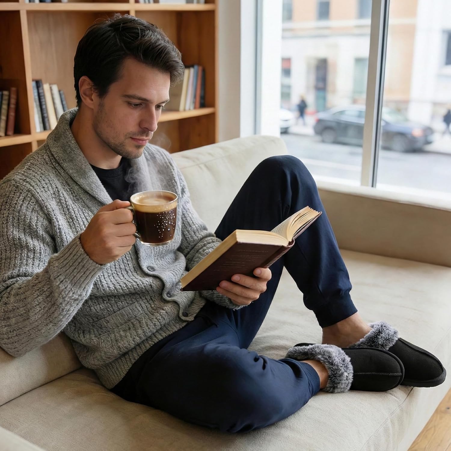 Besroad Mens Slippers Memory Foam House Slippers Warm Fuzzy Bedroom Slide House Shoes Indoor Outdoor Scuff - Image 2