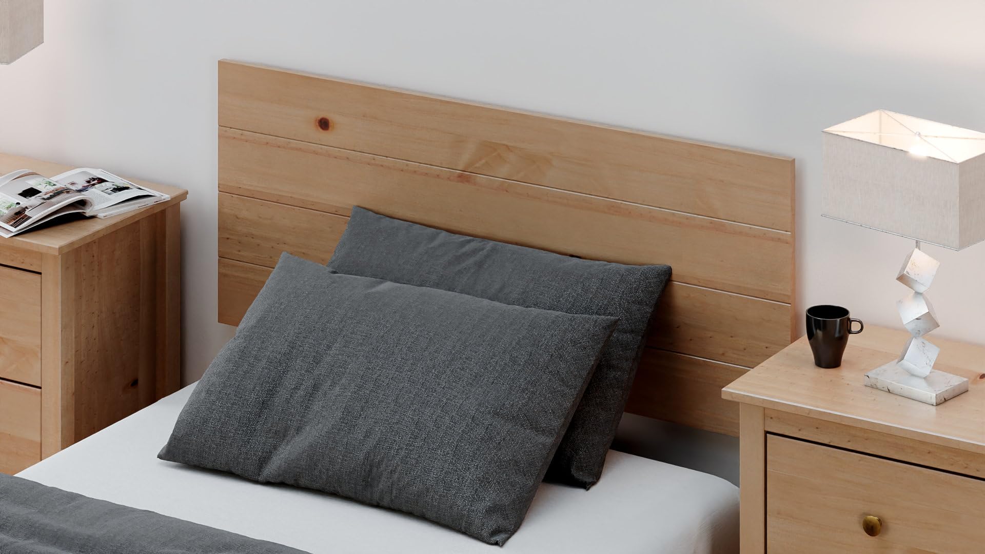 Buyqualia Conjunto de Dormitorio - Juego de cabecero, mesitas de Noche de 2 cajones y Comoda de 3 cajones - Colección Magda - Madera Maciza - para Camas de 90 y 105cm- Color: Miel-Roble (Cabecero)