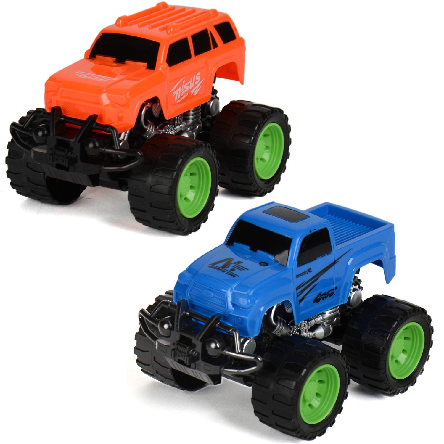 ECCRIS 2 Pack Toy Truck Toys for Boys and Girls, Friction Powered Push and Go Toy Cars, Inertia Car Toy Set Toy Vehicles, Birthday Party Supplies for Toddlers Kids Ages 3 and Up, Small