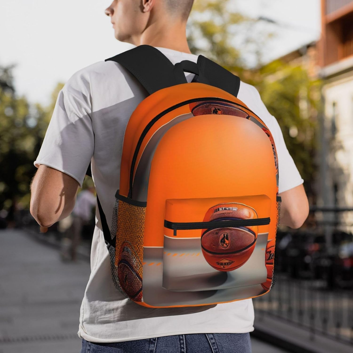 Basketball Orange Backpack Large Sports Bag, Best for Basketball, Soccer, Volleyball, Swim, Gym, Travel