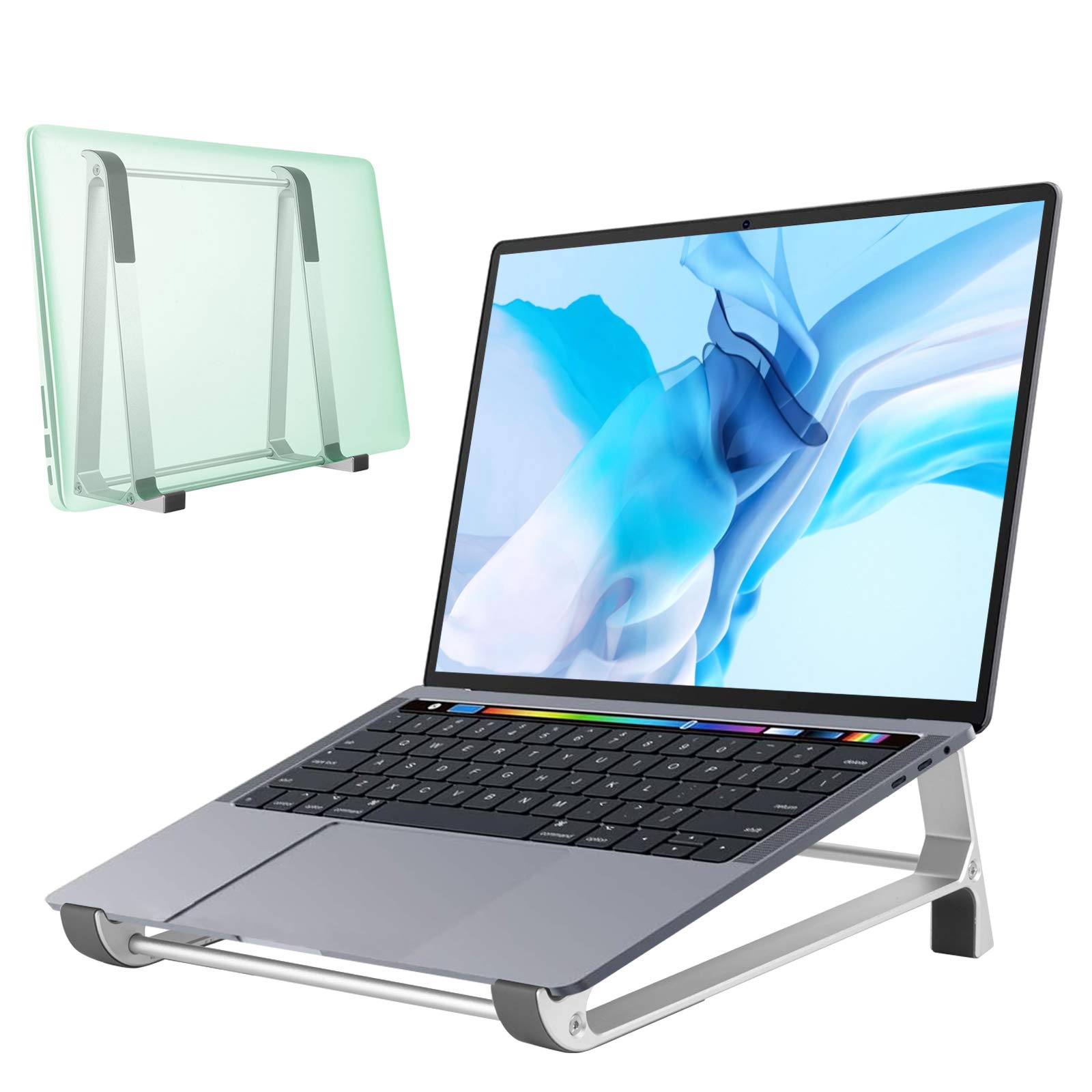 DK177 Laptop Stand,Aluminum Laptop Stand for Desk,Ventilated Ergonomic Computer Stand for Laptop, 2 in 1 Desgin Vertical Laptop Stand Compatible with Mackbook Air Pro, All 10 to 17inch Laptop (Silver)