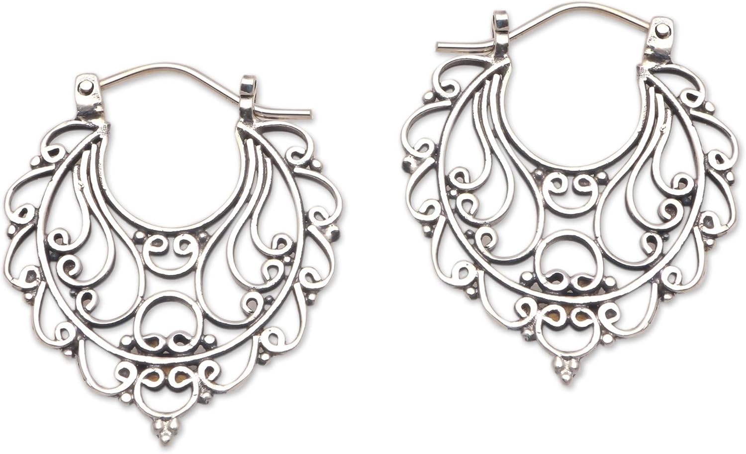 NOVICA Handmade .925 Sterling Silver Hoop Earrings Swirl Pattern from Bali Drop Indonesia [1.2 in L x 1 in W x 0.1 in D] 'Always Charming'