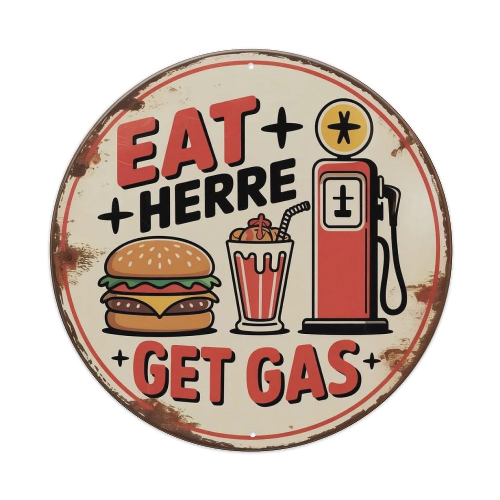 Lvalogy Style Eat Here Get Gas Retro Diner Metal Tin Sign Plaque