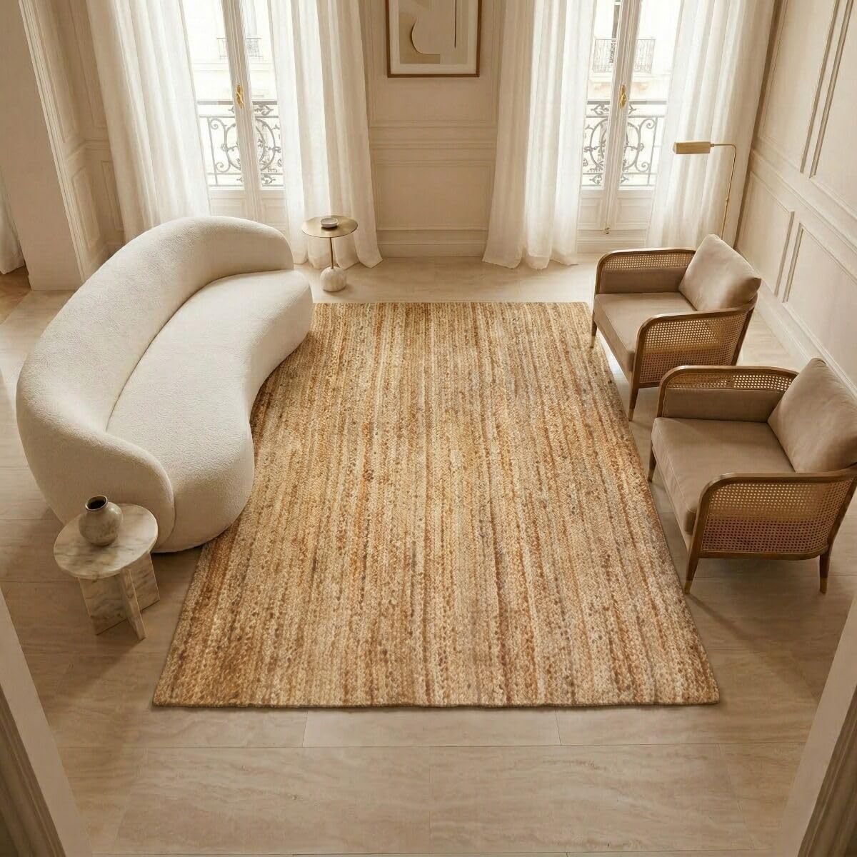 Thedecofactory Tapis en Jute tressé Main Motif Lignes Naturel 120x170